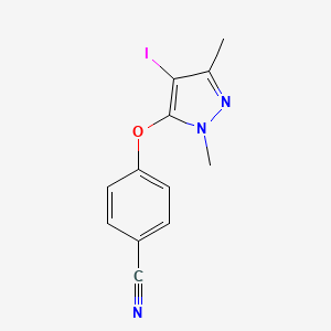 molecular formula C12H10IN3O B12836187 4-[(4-Iodo-1,3-dimethyl-1H-pyrazol-5-yl)oxy]benzonitrile 