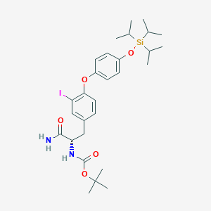 molecular formula C29H43IN2O5Si B12836191 tert-butyl N-[(2S)-1-amino-3-[3-iodo-4-[4-tri(propan-2-yl)silyloxyphenoxy]phenyl]-1-oxopropan-2-yl]carbamate 