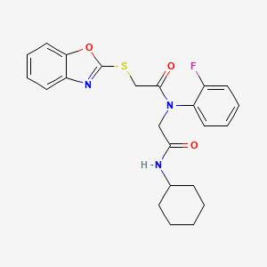 molecular formula C23H24FN3O3S B12836294 Acetamide,2-(2-benzoxazolylthio)-N-[2-(cyclohexylamino)-2-oxoethyl]-N-(2-fluorophenyl)- 