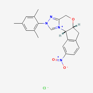 molecular formula C21H21ClN4O3 B12836466 (5AR,10bS)-2-mesityl-9-nitro-2,5a,6,10b-tetrahydro-4H-indeno[2,1-b][1,2,4]triazolo[4,3-d][1,4]oxazin-11-ium chloride 