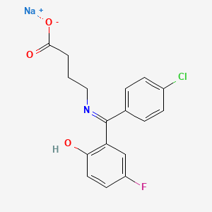 molecular formula C17H14ClFNNaO3 B12836683 4-(((4-Chlorophenyl)(5-fluoro-2-hydroxyphenyl)methylene)amino)butanoic acid monosodium salt CAS No. 62665-96-7