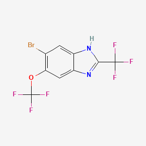 molecular formula C9H3BrF6N2O B12836739 5-Bromo-6-(trifluoromethoxy)-2-(trifluoromethyl)-1H-benzimidazole 