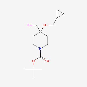 molecular formula C15H26INO3 B12837091 tert-Butyl 4-(cyclopropylmethoxy)-4-(iodomethyl)piperidine-1-carboxylate 