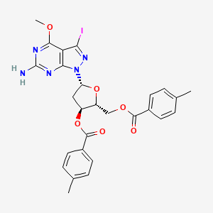 molecular formula C27H26IN5O6 B12837539 6-Amino-3-iodo-4-methoxy-1-(2-deoxy-3,5-di-(O-p-toluoyl)-beta-D-ribofuranosyl)-1H-pyrazolo[3,4-d]pyrimidine 