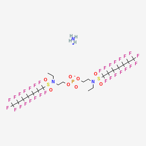 molecular formula C22H19F30N2O8PS2.H3N<br>C22H22F30N3O8PS2 B12837629 Ammonium bis(2-(ethyl((pentadecafluoroheptyl)sulphonyl)amino)ethyl) phosphate CAS No. 67939-97-3