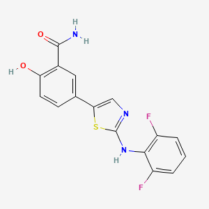 molecular formula C16H11F2N3O2S B12837643 5-[2-(2,6-difluoroanilino)-1,3-thiazol-5-yl]-2-hydroxybenzamide 