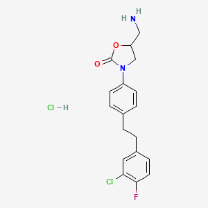 molecular formula C18H19Cl2FN2O2 B12837660 2-Oxazolidinone, 5-(aminomethyl)-3-(4-(2-(3-chloro-4-fluorophenyl)ethyl)phenyl)-, monohydrochloride CAS No. 84459-93-8