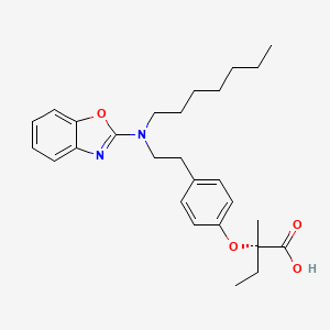 molecular formula C27H36N2O4 B12837767 (2s)-2-(4-{2-[1,3-Benzoxazol-2-Yl(Heptyl)amino]ethyl}phenoxy)-2-Methylbutanoic Acid 