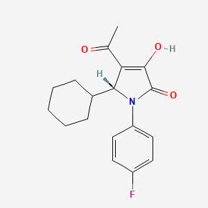 molecular formula C18H20FNO3 B12838116 2H-Pyrrol-2-one, 4-acetyl-5-cyclohexyl-1-(4-fluorophenyl)-1,5-dihydro-3-hydroxy-, (5R)- 