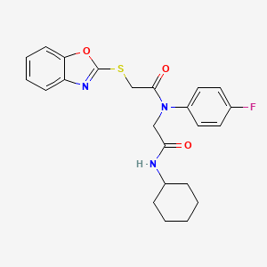 molecular formula C23H24FN3O3S B12838292 Acetamide,2-(2-benzoxazolylthio)-N-[2-(cyclohexylamino)-2-oxoethyl]-N-(4-fluorophenyl)- 