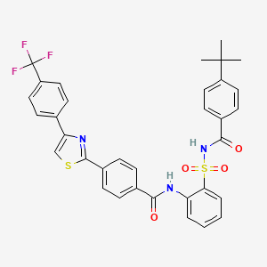 molecular formula C34H28F3N3O4S2 B12838814 4-(tert-Butyl)-N-((2-(4-(4-(4-(trifluoromethyl)phenyl)thiazol-2-yl)benzamido)phenyl)sulfonyl)benzamide 