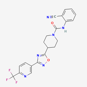 molecular formula C21H17F3N6O2 B12839034 N-(2-Cyanophenyl)-4-{3-[6-(trifluoromethyl)-3-pyridinyl]-1,2,4-oxadiazol-5-yl}-1-piperidinecarboxamide CAS No. 909677-17-4