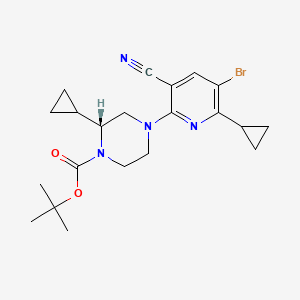 molecular formula C21H27BrN4O2 B12839049 (R)-tert-butyl 4-(5-bromo-3-cyano-6-cyclopropylpyridin-2-yl)-2-cyclopropylpiperazine-1-carboxylate 