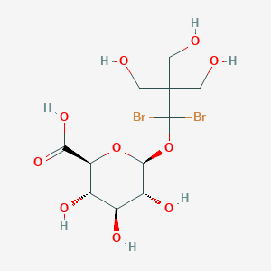 molecular formula C11H18Br2O10 B12839747 (2S,3S,4S,5R,6S)-6-(1,1-Dibromo-3-hydroxy-2,2-bis(hydroxymethyl)propoxy)-3,4,5-trihydroxytetrahydro-2H-pyran-2-carboxylic acid 