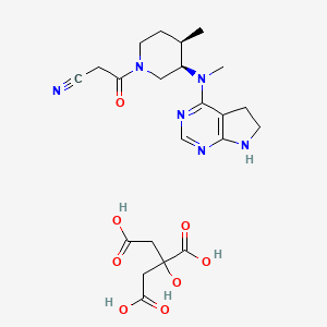 molecular formula C22H30N6O8 B12839983 3-((3R,4R)-3-((6,7-Dihydro-5H-pyrrolo[2,3-d]pyrimidin-4-yl)(methyl)amino)-4-methylpiperidin-1-yl)-3-oxopropanenitrile 2-hydroxypropane-1,2,3-tricarboxylate 