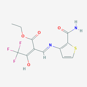 molecular formula C12H11F3N2O4S B12840044 Ethyl 3-{[2-(aminocarbonyl)-3-thienyl]amino}-2-(2,2,2-trifluoroacetyl)acrylate 