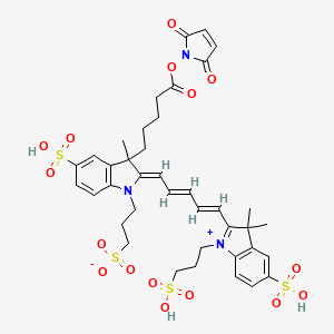 molecular formula C39H45N3O16S4 B12840159 3-(2-(5-(3,3-Dimethyl-5-sulfo-1-(3-sulfopropyl)indolin-2-ylidene)penta-1,3-dien-1-yl)-3-(5-((2,5-dioxo-2,5-dihydro-1H-pyrrol-1-yl)oxy)-5-oxopentyl)-3-methyl-5-sulfo-3H-indol-1-ium-1-yl)propane-1-sulfonate 