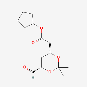 molecular formula C14H22O5 B12840245 Cyclopentyl 2-((4R,6S)-6-formyl-2,2-dimethyl-1,3-dioxan-4-yl)acetate 