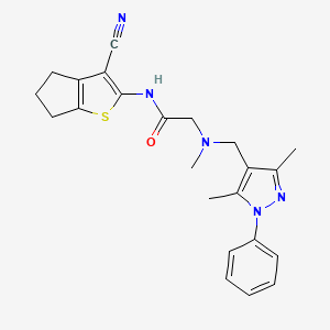 N-(3-Cyano-5,6-dihydro-4H-cyclopenta[b]thiophen-2-yl)-2-(((3,5-dimethyl-1-phenyl-1H-pyrazol-4-yl)methyl)(methyl)amino)acetamide