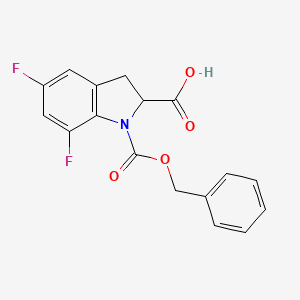 molecular formula C17H13F2NO4 B12840621 1-((Benzyloxy)carbonyl)-5,7-difluoroindoline-2-carboxylic acid 