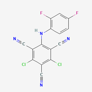 molecular formula C15H4Cl2F2N4 B12841747 1,3,5-Benzenetricarbonitrile, 4,6-dichloro-2-(2,4-difluoroanilino)- CAS No. 35727-88-9