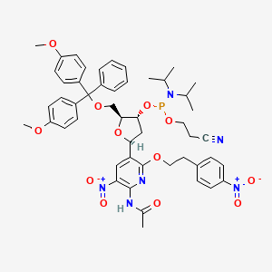 molecular formula C50H57N6O12P B12841923 (2S,3R,5S)-5-(6-Acetamido-5-nitro-2-(4-nitrophenethoxy)pyridin-3-yl)-2-((bis(4-methoxyphenyl)(phenyl)methoxy)methyl)tetrahydrofuran-3-yl (2-cyanoethyl) diisopropylphosphoramidite 