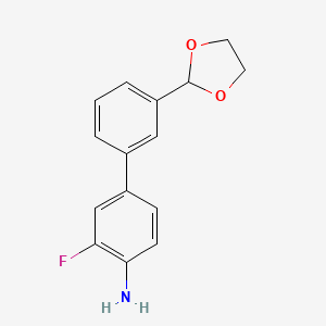 molecular formula C15H14FNO2 B12842191 3'-(1,3-Dioxolan-2-yl)-3-fluoro[1,1'-biphenyl]-4-amine 