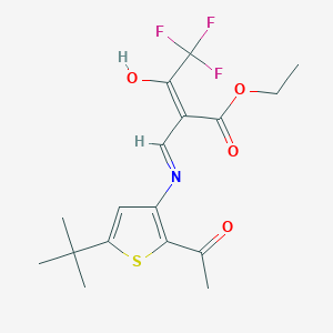 molecular formula C17H20F3NO4S B12842774 Ethyl 3-{[2-acetyl-5-(tert-butyl)-3-thienyl]amino}-2-(2,2,2-trifluoroacetyl)acrylate 