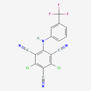 molecular formula C16H5Cl2F3N4 B12842874 1,3,5-Benzenetricarbonitrile, 4,6-dichloro-2-(m-trifluoromethylanilino)- CAS No. 35728-02-0