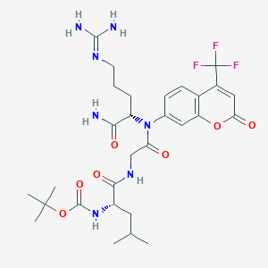 tert-Butyl ((S)-1-((2-(((S)-1-amino-5-guanidino-1-oxopentan-2-yl)(2-oxo-4-(trifluoromethyl)-2H-chromen-7-yl)amino)-2-oxoethyl)amino)-4-methyl-1-oxopentan-2-yl)carbamate