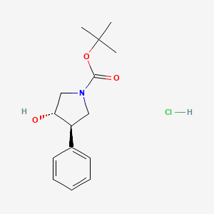 molecular formula C15H22ClNO3 B12843215 (3S,4R)-tert-Butyl 3-hydroxy-4-phenylpyrrolidine-1-carboxylate hydrochloride 