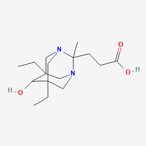 molecular formula C16H28N2O3 B12843392 3-(5,7-Diethyl-6-hydroxy-2-methyl-1,3-diazaadamantan-2-yl)propanoic acid 