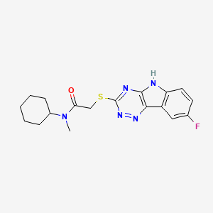 molecular formula C18H20FN5OS B12843433 Acetamide,N-cyclohexyl-2-[(8-fluoro-2H-1,2,4-triazino[5,6-B]indol-3-YL)thio]-N-methyl- 