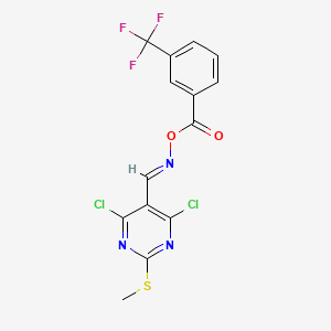 molecular formula C14H8Cl2F3N3O2S B12843581 [(E)-(4,6-dichloro-2-methylsulfanylpyrimidin-5-yl)methylideneamino] 3-(trifluoromethyl)benzoate 