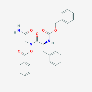 molecular formula C27H27N3O6 B12843719 Benzyl (S)-(1-((2-amino-2-oxoethyl)((4-methylbenzoyl)oxy)amino)-1-oxo-3-phenylpropan-2-yl)carbamate 