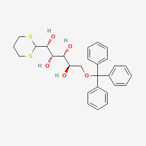 molecular formula C28H32O5S2 B12844012 (1R,2S,3R,4R)-1-(1,3-Dithian-2-yl)-5-(trityloxy)pentane-1,2,3,4-tetraol 