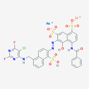 molecular formula C32H19ClF2LiN6NaO11S3 B12844087 Lithium;sodium;4-benzamido-6-[[5-[[(5-chloro-2,6-difluoropyrimidin-4-yl)amino]methyl]-1-sulfonaphthalen-2-yl]diazenyl]-5-hydroxynaphthalene-1,7-disulfonate CAS No. 83400-11-7