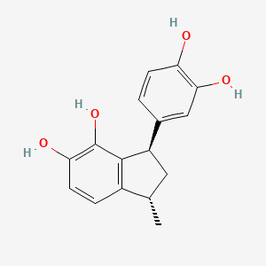 molecular formula C16H16O4 B12844237 3-(3,4-Dihydroxyphenyl)-2,3-dihydro-1-methyl-1H-indene-4,5-diol, trans 