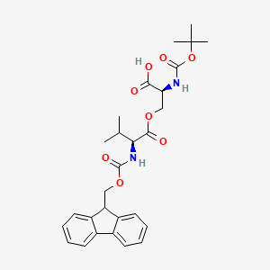 molecular formula C28H34N2O8 B1284436 N-(tert-ブトキシカルボニル)-O-(9H-フルオレン-9-イルメトキシカルボニル)-L-バリル-L-セリン CAS No. 944283-08-3