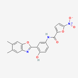 molecular formula C20H15N3O6 B12844527 N-(3-(5,6-Dimethylbenzo[d]oxazol-2-yl)-4-hydroxyphenyl)-5-nitrofuran-2-carboxamide CAS No. 329198-88-1