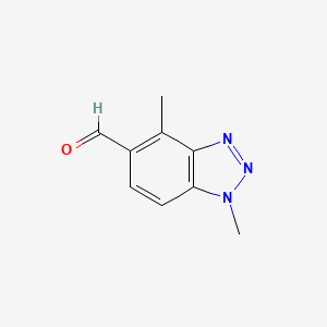 molecular formula C9H9N3O B12845199 1,4-Dimethyl-1H-benzo[d][1,2,3]triazole-5-carbaldehyde 