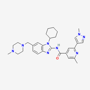 molecular formula C30H38N8O B12845423 N-(1-Cyclohexyl-6-((4-methylpiperazin-1-yl)methyl)-1H-benzo[d]imidazol-2-yl)-2-methyl-6-(1-methyl-1H-pyrazol-4-yl)isonicotinamide 