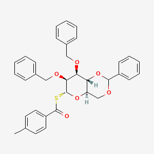 molecular formula C35H34O6S B12845570 S-((4AR,6R,7S,8S,8aR)-7,8-bis(benzyloxy)-2-phenylhexahydropyrano[3,2-d][1,3]dioxin-6-yl) 4-methylbenzothioate 