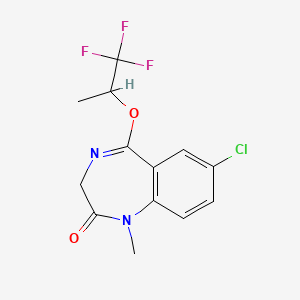 molecular formula C13H12ClF3N2O2 B12846477 7-Chloro-1-methyl-5-(1-trifluoromethylethoxy)-3H-1,4-benzodiazepin-2(1H)-one CAS No. 62903-57-5