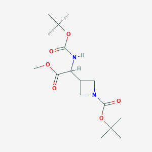 molecular formula C16H28N2O6 B12846514 tert-Butyl 3-[1-(tert-butoxycarbonylamino)-2-methoxy-2-oxo-ethyl]azetidine-1-carboxylate 