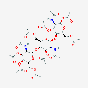 molecular formula C40H57N3O24 B12846587 (2R,3R,4R,5S,6R)-3-Acetamido-5-(((2S,3R,4R,5S,6R)-3-acetamido-5-(((2S,3R,4R,5S,6R)-3-acetamido-4,5-diacetoxy-6-(acetoxymethyl)tetrahydro-2H-pyran-2-yl)oxy)-4-acetoxy-6-(acetoxymethyl)tetrahydro-2H-pyran-2-yl)oxy)-6-(acetoxymethyl)tetrahydro-2H-pyran-2,4-d 