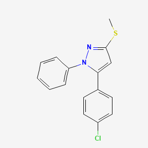 molecular formula C16H13ClN2S B12846732 5-(4-Chlorophenyl)-3-methylthio-1-phenyl-1H-pyrazole CAS No. 80967-24-4