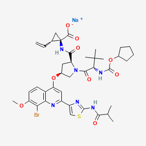 sodium;(1R,2S)-1-[[(2S,4S)-4-[8-bromo-7-methoxy-2-[2-(2-methylpropanoylamino)-1,3-thiazol-4-yl]quinolin-4-yl]oxy-1-[(2S)-2-(cyclopentyloxycarbonylamino)-3,3-dimethylbutanoyl]pyrrolidine-2-carbonyl]amino]-2-ethenylcyclopropane-1-carboxylate