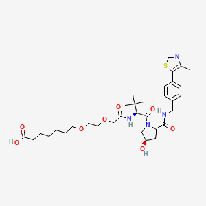 molecular formula C33H48N4O8S B12847967 7-(2-(2-(((S)-1-((2S,4R)-4-Hydroxy-2-((4-(4-methylthiazol-5-yl)benzyl)carbamoyl)pyrrolidin-1-yl)-3,3-dimethyl-1-oxobutan-2-yl)amino)-2-oxoethoxy)ethoxy)heptanoic acid 