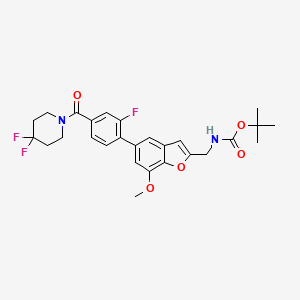 Tert-butyl ((5-(4-(4,4-difluoropiperidine-1-carbonyl)-2-fluorophenyl)-7-methoxybenzofuran-2-yl)methyl)carbamate